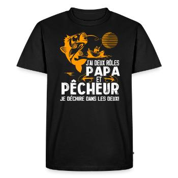 J'ai Deux Roles PAPA Et Pêcheur Je Déchire Dans - T-shirt Premium bio Homme - noir - Devant - Nico (187cm)