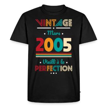 Anniversaire 20 ans - Vintage - Mars 2005 - T-shirt Premium bio Homme - noir - Devant - Nico (187cm)