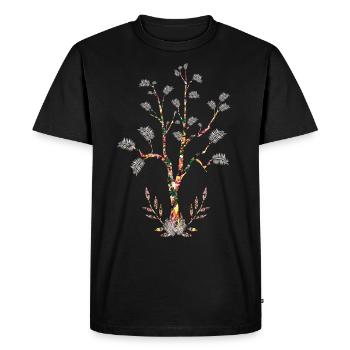 Arbre fleuri feuilles plumes blanches - T-shirt Premium bio Homme - noir - Devant - Nico (187cm)
