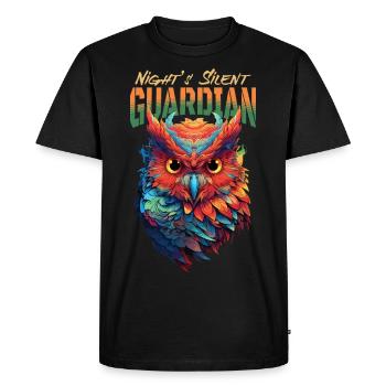 Owl Bird Guardian Night Nature Mystical Colorful Art - Men's Premium Organic T-Shirt - black - Front - Nico (187cm)