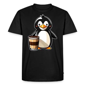 Cute Penguin with Coffee V - Men's Premium Organic T-Shirt - black - Front - Nico (187cm)