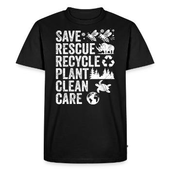 Save Rescue Recycle Plant Clean Care | Earth Day - T-shirt Premium bio Homme - noir - Devant - Nico (187cm)