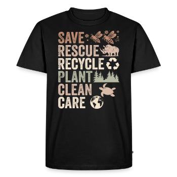 Save Rescue Recycle Plant Clean Care | Earth Day - T-shirt Premium bio Homme - noir - Devant - Nico (187cm)