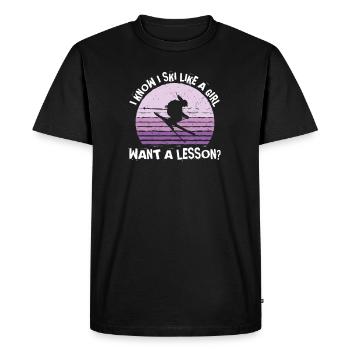 I Know I Ski Like A Girl Want A Lesson, Ski - Men's Premium Organic T-Shirt - black - Front - Nico (187cm)