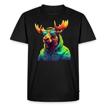 Moose with Sunglasses Colorful Cool Moose Forest Animal - Men's Premium Organic T-Shirt - black - Front - Nico (187cm)