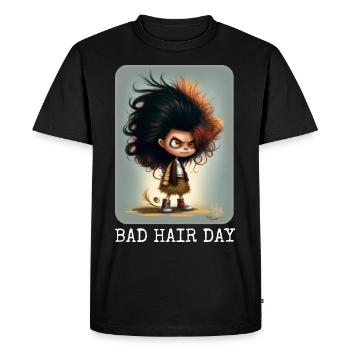 Drôle de mauvais cheveux Day Design - T-shirt Premium bio Homme - noir - Devant - Nico (187cm)