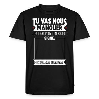 Départ Collègue De Travail Personnalisé Signé - T-shirt Premium bio Homme - noir - Devant - Nico (187cm)