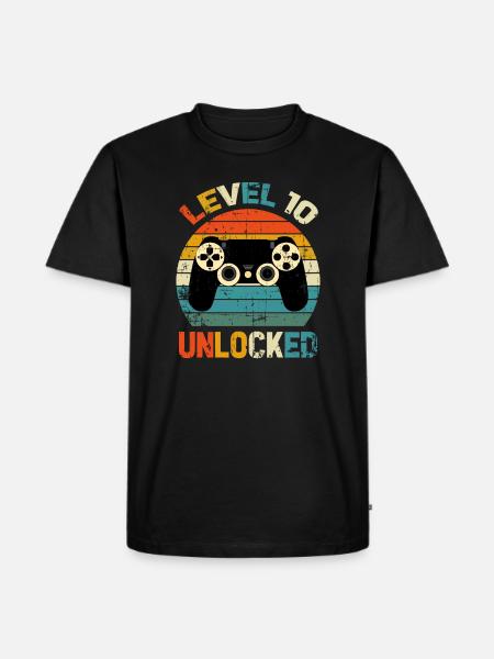 Level 10 Ontgrendeld / 10e verjaardag / 10 jaar oud - Herre Premium økologisk T-shirt - sort