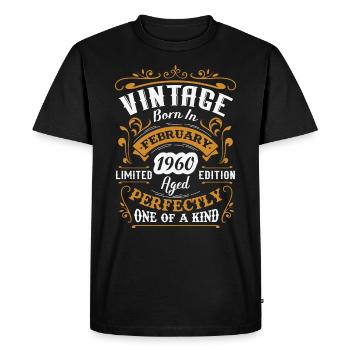 Cadeau d'anniversaire, Vintage né en Février 1960 - T-shirt Premium bio Homme - noir - Devant - Nico (187cm)