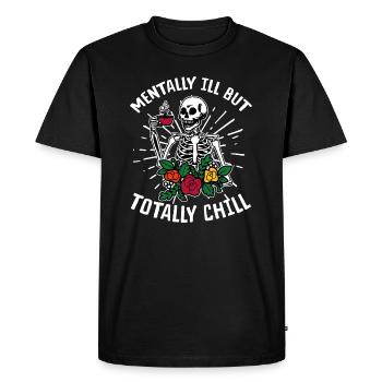 Squelette d’Halloween Maladie mentale mais totalement froid - T-shirt Premium bio Homme - noir - Devant - Nico (187cm)