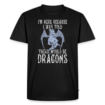 Je suis ici parce qu’on m’a dit qu’il y aurait des dragons - T-shirt Premium bio Homme - noir - Devant - Nico (187cm)