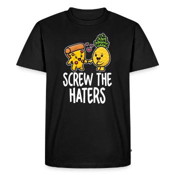 Screw The Haters Funny Pineapple Pizza Lover - Men's Premium Organic T-Shirt - black - Front - Nico (187cm)