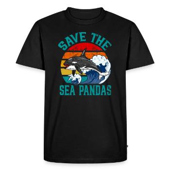 Save The Sea Pandas Retro Rescue Épaulard Orque - T-shirt Premium bio Homme - noir - Devant - Nico (187cm)
