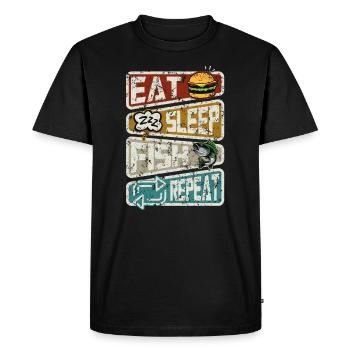 Pêcheur Drôle de pêche Manger Dormir Poisson Répéter - T-shirt Premium bio Homme - noir - Devant - Nico (187cm)