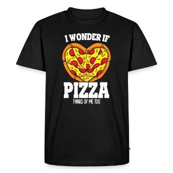Funny I Wonder If Pizza Thinks Of Me Too Pizza Fan - Men's Premium Organic T-Shirt - black - Front - Nico (187cm)