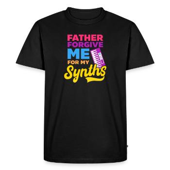 EDM Rave Techno Père Pardonne-moi pour mes synthés - T-shirt Premium bio Homme - noir - Devant - Nico (187cm)