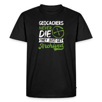 Geocaching Cachers Never Die Archived - Men's Premium Organic T-Shirt - black - Front - Nico (187cm)