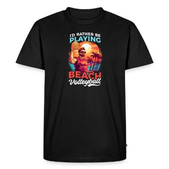 Le beach-volley préfère jouer - T-shirt Premium bio Homme - noir - Devant - Nico (187cm)