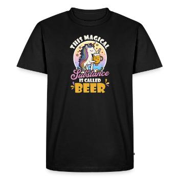 Unicorn Magical Substance Called Beer - Men's Premium Organic T-Shirt - black - Front - Nico (187cm)