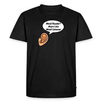 Psychologue Lecteur d’ ? Plus d’Mind Listener - T-shirt Premium bio Homme - noir - Devant - Nico (187cm)