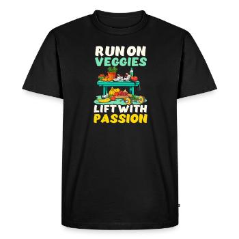 L’athlète végétalien court sur les légumes avec passion - T-shirt Premium bio Homme - noir - Devant - Nico (187cm)