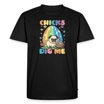 Christian Easter Chicks Dig Me Pug - Men's Premium Organic T-Shirt - black - Front - Nico (187cm)