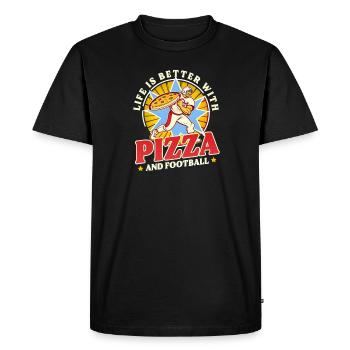 Football Lover Better With Pizza And Football - Men's Premium Organic T-Shirt - black - Front - Nico (187cm)