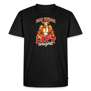 Bodybuilder BBQ Manger Steak Soulever Poids - T-shirt Premium bio Homme - noir - Devant - Nico (187cm)