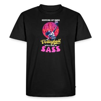 Volley-ball Servir un peu avec un côté d’insolence - T-shirt Premium bio Homme - noir - Devant - Nico (187cm)