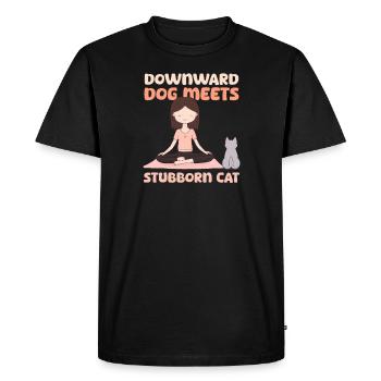 Yoga Instructor Downward Dog Meets Stubborn Cat - Men's Premium Organic T-Shirt - black - Front - Nico (187cm)