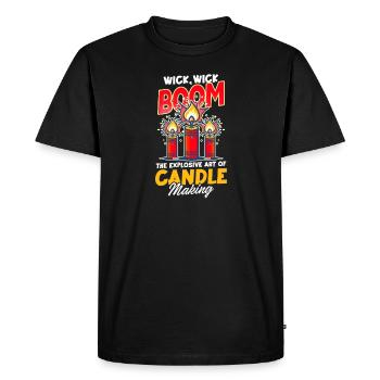 Bougie Fabrication Mèche, Mèche, Boum L’Art Explosif - T-shirt Premium bio Homme - noir - Devant - Nico (187cm)