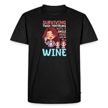 Une mère jumelle survit avec le sourire et le vin - T-shirt Premium bio Homme - noir - Devant - Nico (187cm)