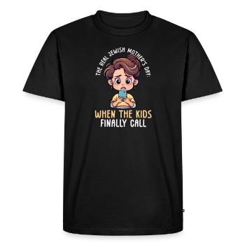 Une maman juive quand les enfants appellent enfin - T-shirt Premium bio Homme - noir - Devant - Nico (187cm)