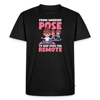 Maman de yoga de la pose du guerrier à la guerre à distance - T-shirt Premium bio Homme - noir - Devant - Nico (187cm)