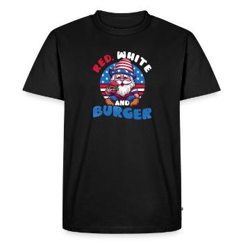 4 juillet Gnome américain rouge blanc et burger - T-shirt Premium bio Homme - noir - Devant - Nico (187cm)