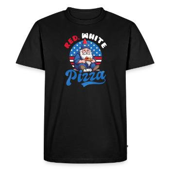 4 juillet Gnome américain rouge blanc et pizza - T-shirt Premium bio Homme - noir - Devant - Nico (187cm)