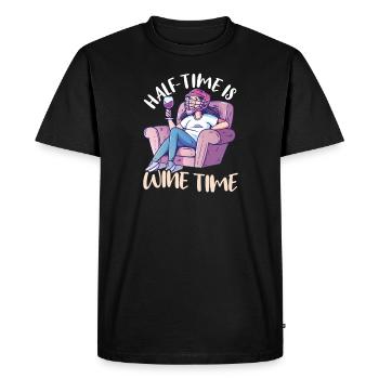 La mi-temps de la crosse maman, c’est l’heure du vin - T-shirt Premium bio Homme - noir - Devant - Nico (187cm)