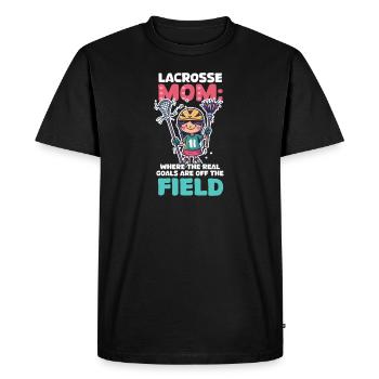 Lacrosse Mom : Les vrais objectifs sont à l’extérieur du terrain - T-shirt Premium bio Homme - noir - Devant - Nico (187cm)