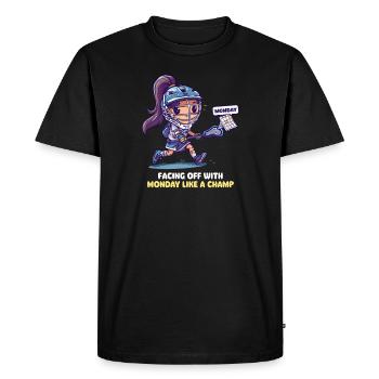 Une maman de crosse affronte Monday comme une championne - T-shirt Premium bio Homme - noir - Devant - Nico (187cm)