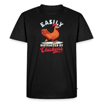 Un éleveur de poulets distrait par des poulets - T-shirt Premium bio Homme - noir - Devant - Nico (187cm)