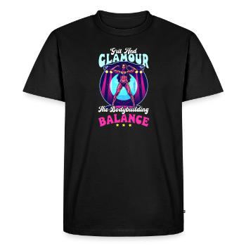 Female Bodybuilder Grit Glamour The Balance - Men's Premium Organic T-Shirt - black - Front - Nico (187cm)