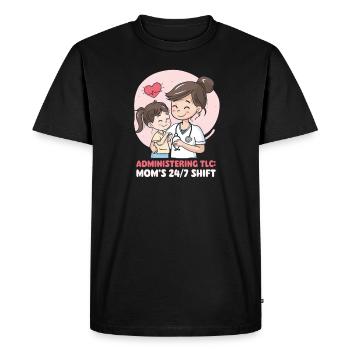 Infirmière maman administrant des soins : le quart de travail de maman 24 heures sur 24, 7 jours sur 7 - T-shirt Premium bio Homme - noir - Devant - Nico (187cm)