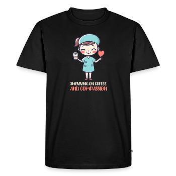 Maman infirmière survivant grâce au café et à la compassion - T-shirt Premium bio Homme - noir - Devant - Nico (187cm)