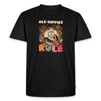 Floral Peace Symbol Old Hippies Rule - Men's Premium Organic T-Shirt - black - Front - Nico (187cm)