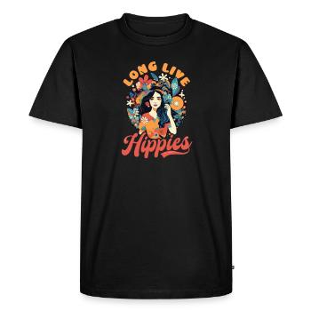 Floral Peace Symbol Long Live Hippies - Men's Premium Organic T-Shirt - black - Front - Nico (187cm)