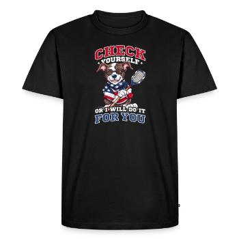 4th Of July Lacrosse Dog I Will Check For You - Men's Premium Organic T-Shirt - black - Front - Nico (187cm)