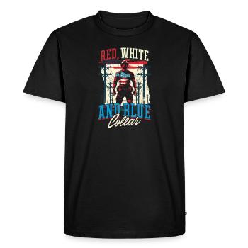 Joueur de ligne patriotique Col rouge, blanc et bleu - T-shirt Premium bio Homme - noir - Devant - Nico (187cm)