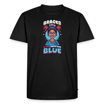 Appareil dentaire patriotique en rouge, blanc et bleu - T-shirt Premium bio Homme - noir - Devant - Nico (187cm)