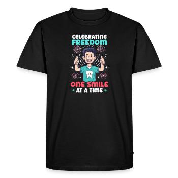 Patriotic Dentist Celebrating Freedom Smile A Time - Men's Premium Organic T-Shirt - black - Front - Nico (187cm)