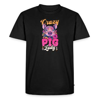 Pig Farmer Crazy Pig Lady - Men's Premium Organic T-Shirt - black - Front - Nico (187cm)